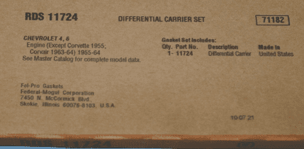 1956-1962 Corvette C1 Differential Carrier Gasket, Fel-Pro RDS11724, New
