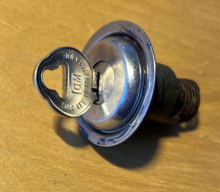 1956-1962 Corvette TRUNK LOCK , KEY & BEZEL. working Used