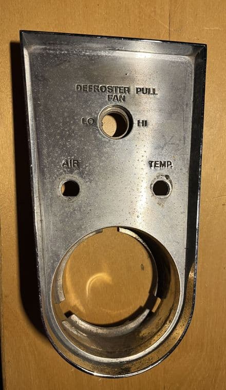 1958-1962 C1 Corvette, used OEM GM 3740281 Heater & Clock Console Plate,CC 231101 patinated