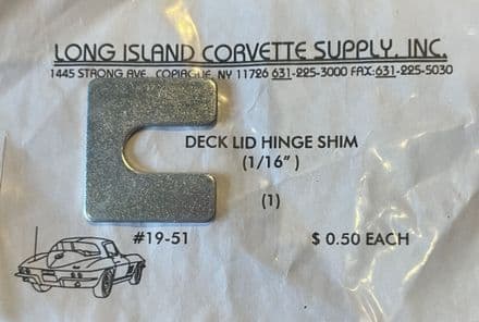 1958-1982 C1 , C2. C3 Corvette, 1/16" DECK LID HINGE SHIMNew