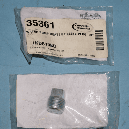 1959-1980 C1 C2 C3 Water Pump Heater Delete Plug,35361,Box F, New
