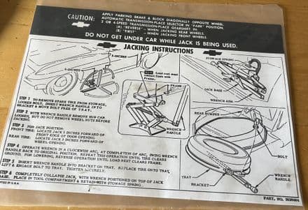 1963-1964 Corvette C2 GM 3826484 Jacking Instructions STICKER 25x18cm