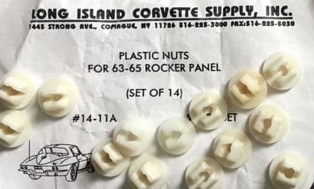 1963-1965 C2 Corvette, Rocker Panel PLASTIC NUTS LIC 14-11A new