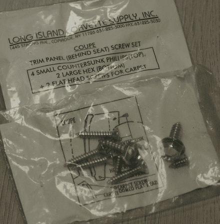 1963-1967 C2 Corvette, Coupe Trim Panel (Behind Seat) Screw set