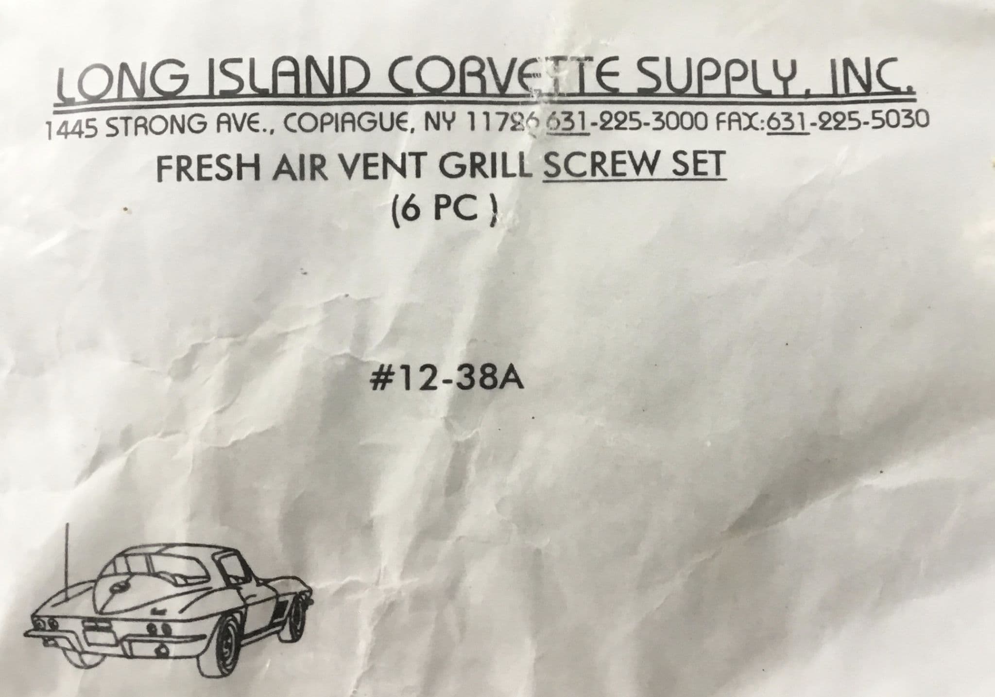 19631967 C2 Corvette FRESH AIR VENT SCREWS LIC 1238A