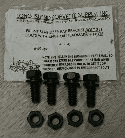 1963-1967 C2 Corvette,Front Stabilizer Bar Bracket Bolt Set,L.I.C 49-39,New