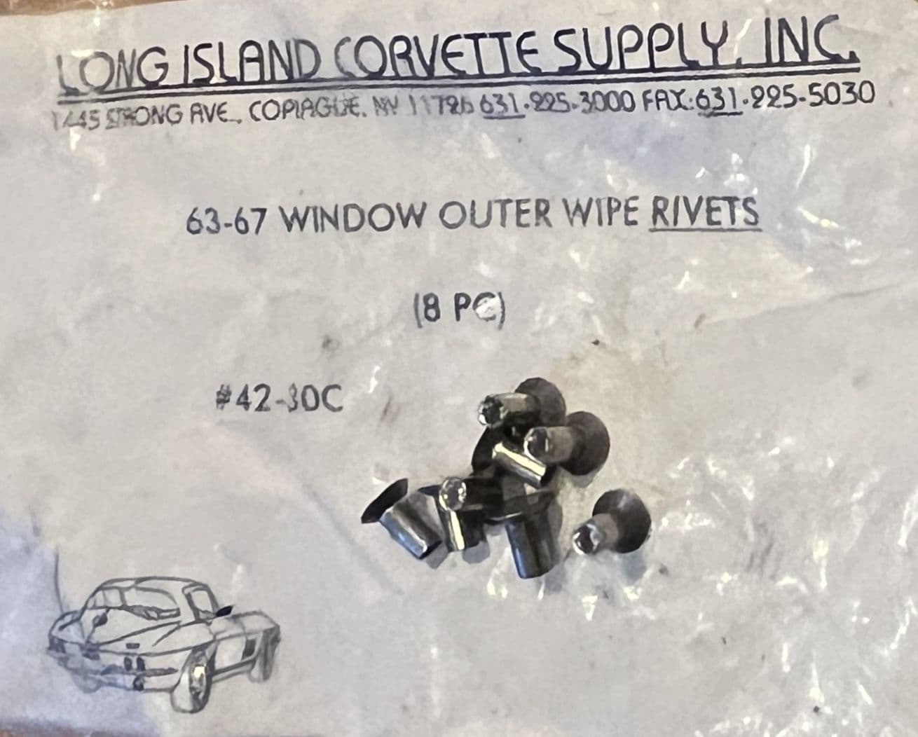 1963-1967 C2 Corvette LIC 42-30C window OUTER WIPE RIVETS New
