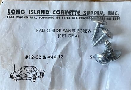 1963-1967 Corvette C2, Radio Side Panel Screws (4pc),New