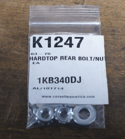1963-1975 C2 C3 Corvette,Hardtop Rear Bolt/Nut/Washer Set,New
