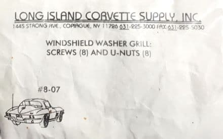 1963-67 C2 Corvette washer GRILLE SCREWS 7 U-NUTS LIC 8-07 new
