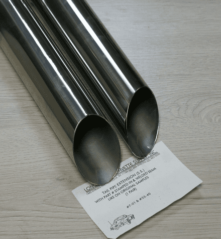1963-67 Pair of Tail Pipe Extensions (SS) Angle Cut Tip & Welded Seam,New