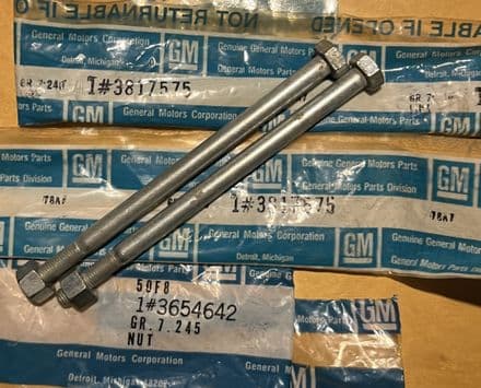 1963-82 C2 C3, PAIR GM3817575 Front Sway Bar Link BOLTS & NUTS GM 3654642 new nos