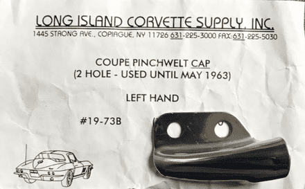 1963 C2 Corvette Coupe GM 3830981 LH PINCHWELT S/S CAP stainless LIC 19-37B ,New