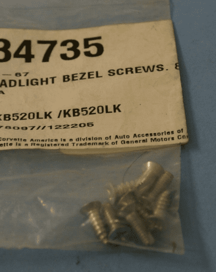 1964-1967 C2 Corvette,Headlight Bezel Screws (8 PC SET),New,Box C