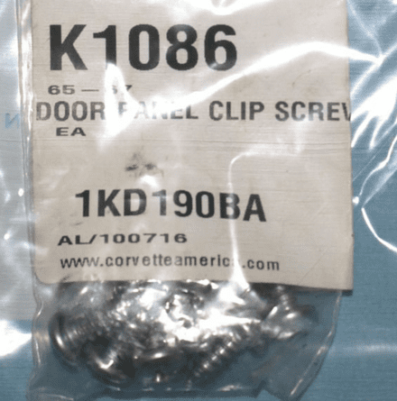 1965 - 1967 C2 Corvette Door Panel Clip Screws K1086,New,