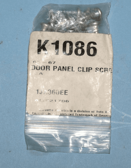 1965 - 1967 C2 Corvette Door Panel Clip Screws K1086, New, Box B