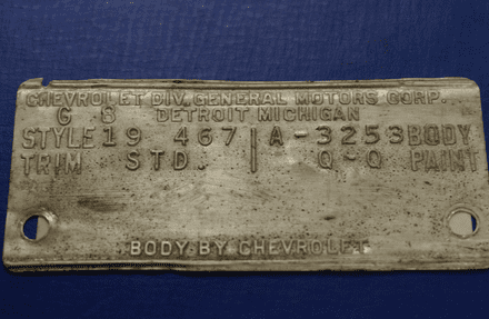 1965 Black Vinyl Sliver Pearl 8 March 1965 Trim Tag,Original,Used