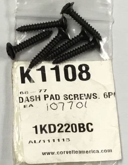 1968-1977 C3 Corvette, 6-piece Dash Pad SCREW SET CA-K1108 NEW