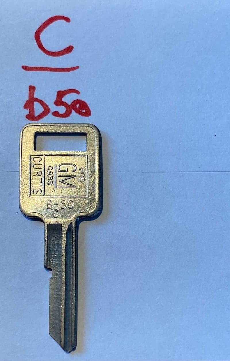 1968-1985 KEY C , B50 Corvette C3 -C4 Single Sided Square-Head Key Ignition (& door 68-70)