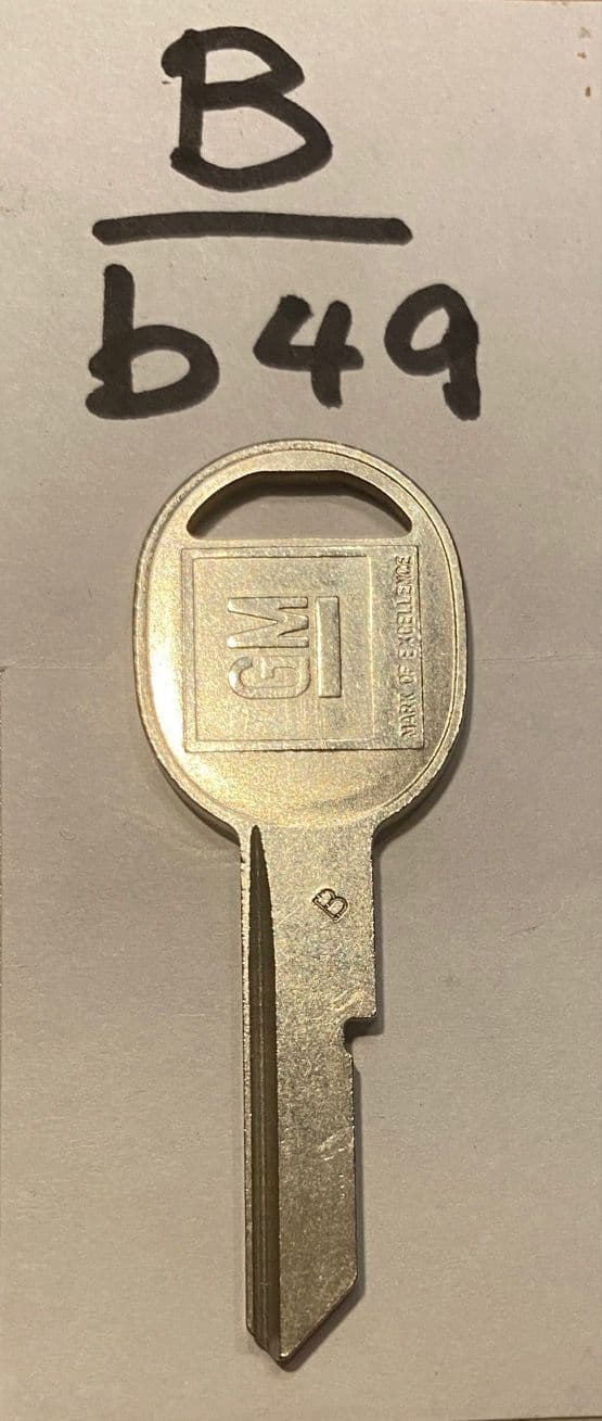 1968-1996 KEY B , B49 Corvette C3 - C4 Single Sided Oval Head Door Key