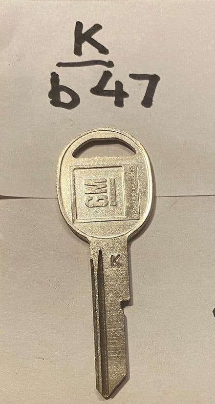 1968-1996 KEY K , B47 Corvette C3 - C4 Single Sided Oval Head Door Key