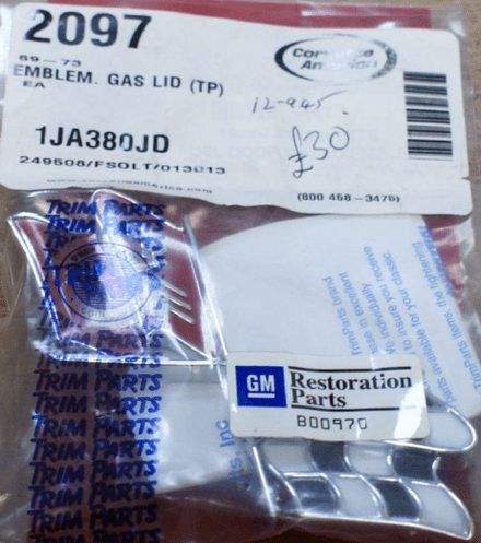 1969-1973 C3 Corvette, GM 3954546 Gas Lid Emblem