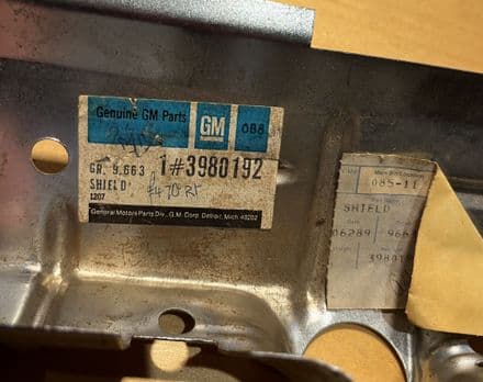 1970-1979 Corvette C3 RH Lower Rear Spark Plug SHIELD GM 3980192, NEW NOS