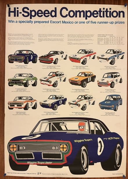 1971 Wiggins Teape British Saloon Car A1 Poster 23"x 33" 84 x 118cm . very good and rare