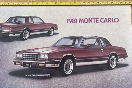 1981 Chevy Monte Carlo 1981 Original Dealer Showroom BIG 18" X 32" Display Poster Board