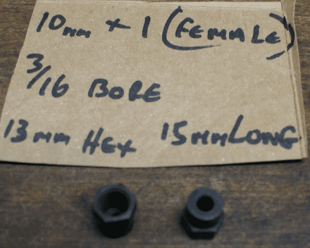 1984-96 Brake,Fuel or Hydraulic Line Nuts,10mm x 1mm (Female),13mm x 15mm x 3/16,Set of 2,New