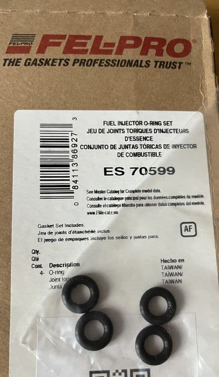 1986-2001 Corvette C4 C5 Injector O-Rings Set of 4, Fel-Pro ES70599, New