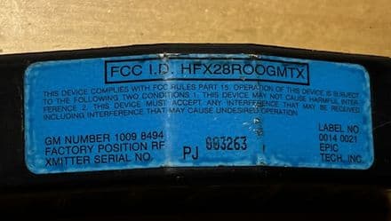 1989-96 gm 14104393 UJ6 Tyre Pressure Sensor blue front right
