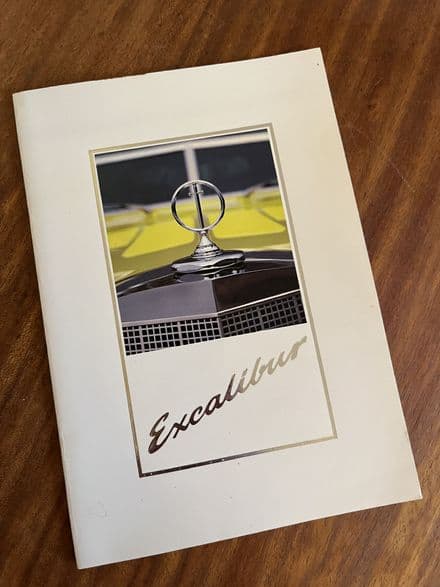 1989 EXCALIBUR European Sales Brochure 20 -pages. Printed in Monaco . Phaeton & Roadster. Very nice