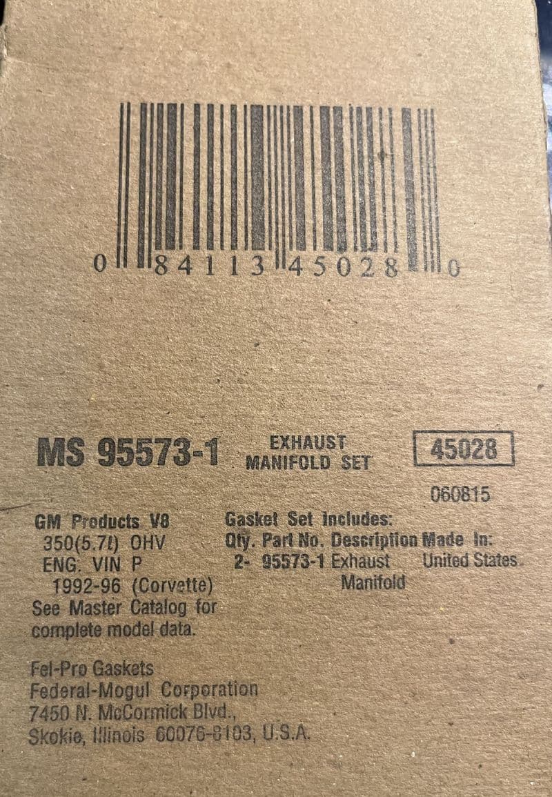1992-1996 Corvette C4 LT1 Exhaust  Manifold GASKET, Fel-Pro MS 955731 45028