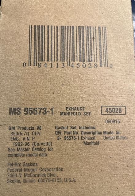1992-1996 Corvette C4 LT1 Exhaust Manifold GASKET, Fel-Pro MS 955731 45028