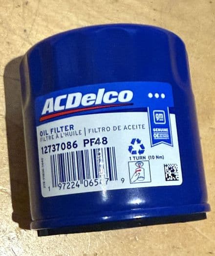 2007-2013 Corvette C6 + Z06 Oil Filter, AC Delco PF48, New