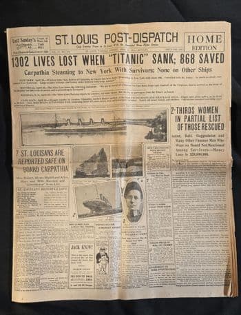 Original  ST.LOUIS POST-DISPATCH 16th April 1912