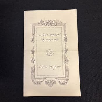 RMS MAJESTIC  A LA CARTE DINNER MENU FEBRUARY 16TH 1930