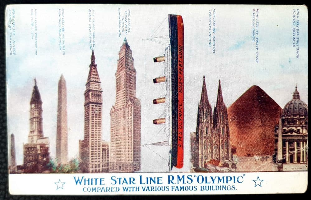 RMS Olympic Comparison Postcard