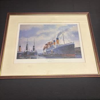 Titanic at Southampton, H Crossley, signed by Commodore Ron Warwick