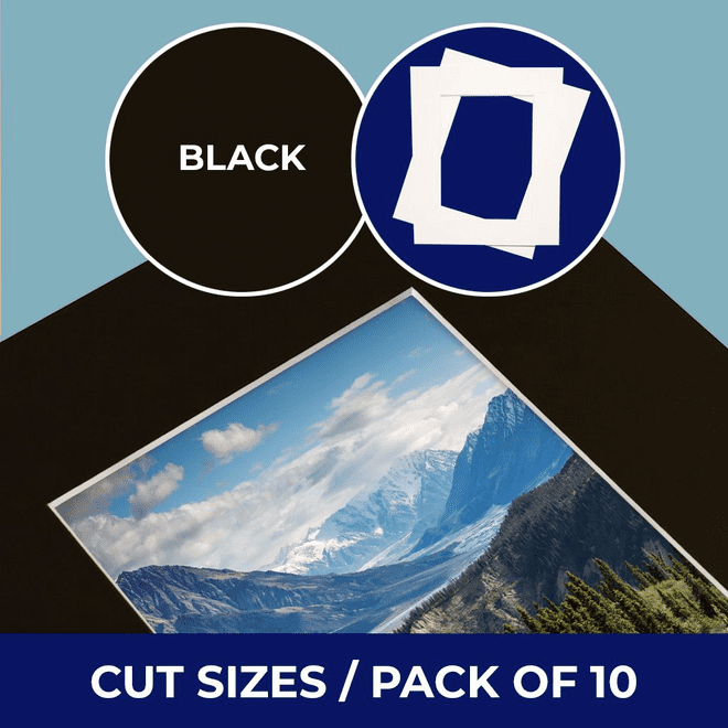 Black picture mounts ready cut sizes packs of ten