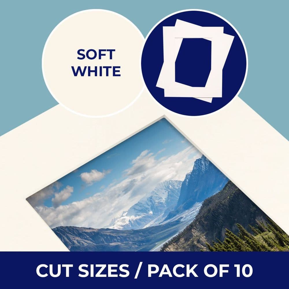 Soft white picture mounts - ready cut sizes - packs of ten