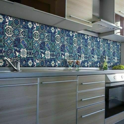 1m Up To 20m x 67 5cm Blue Moroccan Tile Kitchen Bathroom Wallpaper