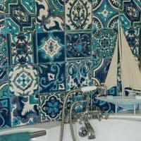 1m Up To 20m x 67 5cm Blue Moroccan Tile Kitchen Bathroom Wallpaper