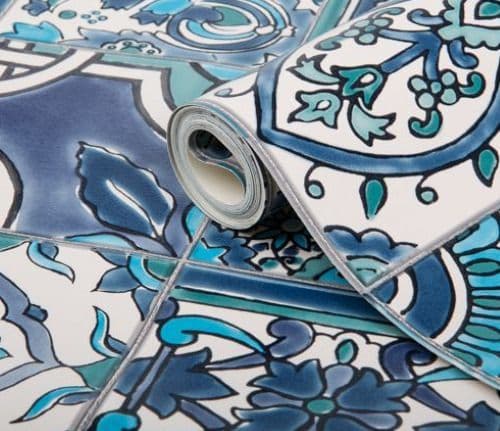 1m Up To 20m x 67 5cm Blue Moroccan Tile Kitchen Bathroom Wallpaper