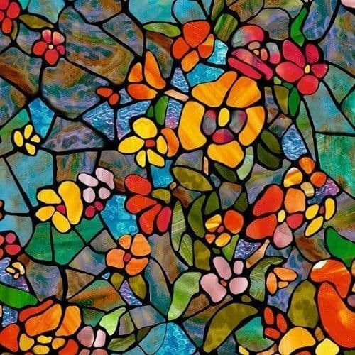 2m X 45cm SELF ADHESIVE RED BLUE STAINED GLASS FLOWER WINDOW STICKY