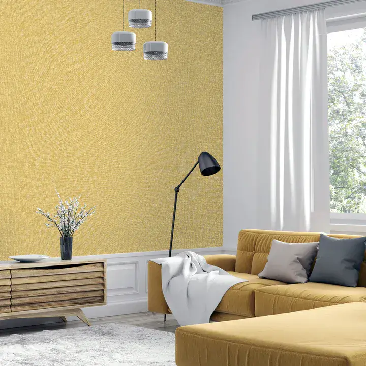 ARTHOUSE LINEN TEXTURED MUSTARD YELLOW QUALITY WALLPAPER 676009