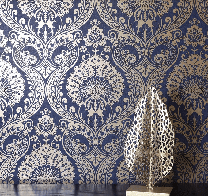 ARTHOUSE LUXE DAMASK PATTERN NAVY GOLD FLORAL METALLIC TEXTURED