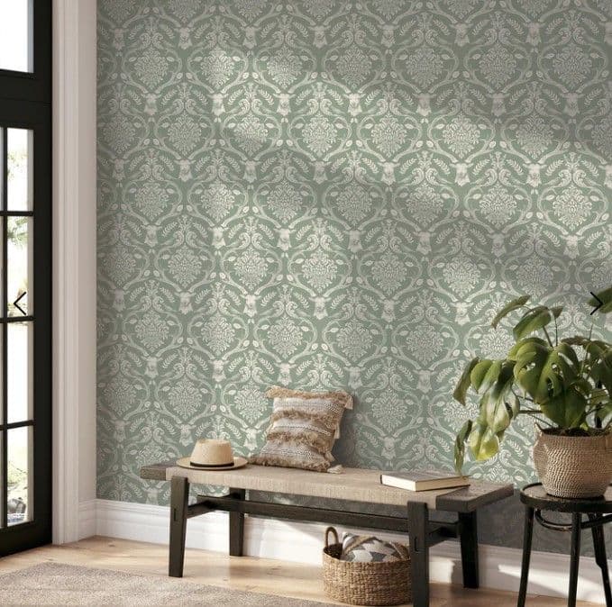 ARTHOUSE SAGE GREEN STAG DAMASK QUALITY WALLPAPER 923706
