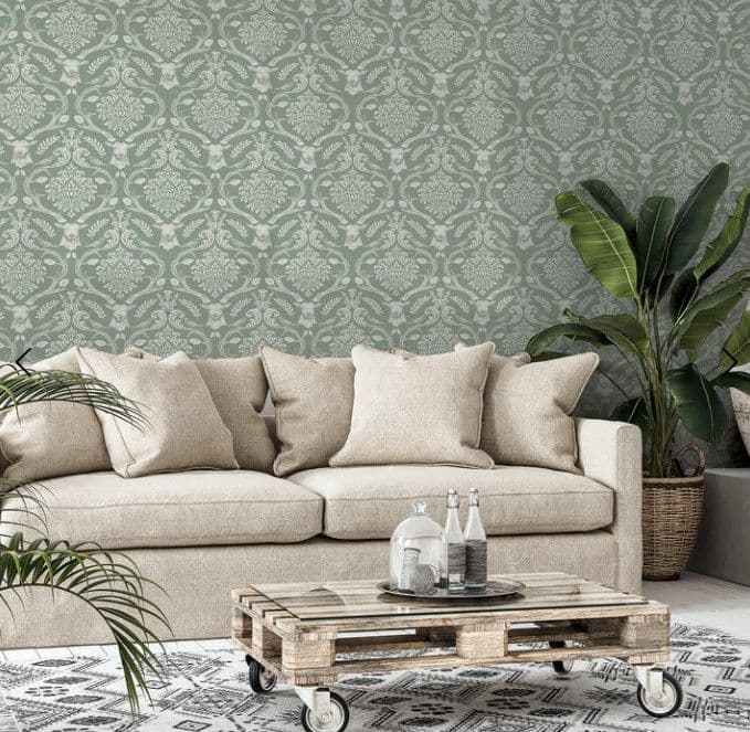 ARTHOUSE SAGE GREEN STAG DAMASK QUALITY WALLPAPER 923706